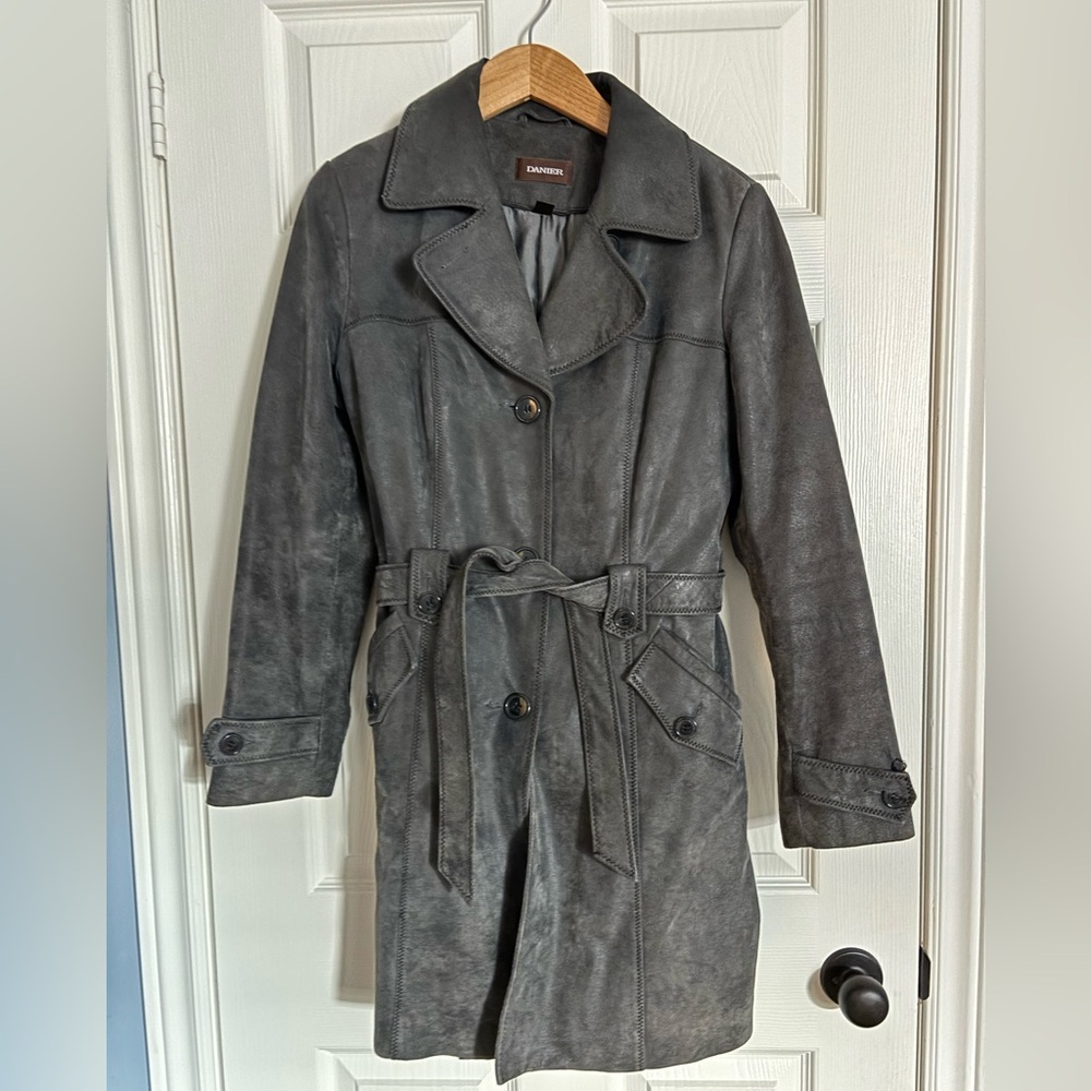 Danier Black Brushed Leather Trench Jacket Size S